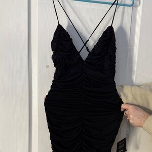 Lulus Black Ruched Tight Fitted Dress